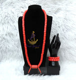 PrestigeApplause Igbo Edo Elephant-Tusk Orange Coral Groom men African Necklace Bracelet Beads Jewellery Set - Male Traditional Nigerian