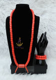 PrestigeApplause Igbo Edo Elephant-Tusk Orange Coral Groom men African Necklace Bracelet Beads Jewellery Set - Male Traditional Nigerian