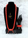 PrestigeApplause Igbo Edo Elephant-Tusk Orange Coral Groom men African Necklace Bracelet Beads Jewellery Set - Male Traditional Nigerian