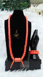 PrestigeApplause Igbo Edo Elephant-Tusk Orange Coral Groom men African Necklace Bracelet Beads Jewellery Set - Male Traditional Nigerian