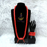 PrestigeApplause Igbo Edo Elephant-Tusk Orange Coral Groom men African Necklace Bracelet Beads Jewellery Set - Male Traditional Nigerian