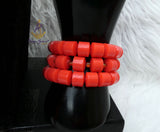 PrestigeApplause Igbo Edo Elephant-Tusk Orange Coral Groom men African Necklace Bracelet Beads Jewellery Set - Male Traditional Nigerian