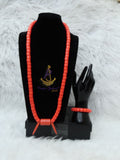 PrestigeApplause Igbo Edo Elephant-Tusk Orange Coral Groom men African Necklace Bracelet Beads Jewellery Set - Male Traditional Nigerian