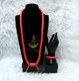 PrestigeApplause Igbo Edo Elephant-Tusk Orange Coral Groom men African Necklace Bracelet Beads Jewellery Set - Male Traditional Nigerian