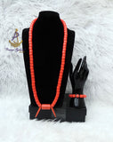 PrestigeApplause Igbo Edo Elephant-Tusk Orange Coral Groom men African Necklace Bracelet Beads Jewellery Set - Male Traditional Nigerian