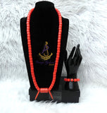 PrestigeApplause Igbo Edo Elephant-Tusk Orange Coral Groom men African Necklace Bracelet Beads Jewellery Set - Male Traditional Nigerian