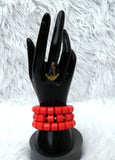 PrestigeApplause Igbo Edo Elephant-Tusk Orange Coral Groom men African Necklace Bracelet Beads Jewellery Set - Male Traditional Nigerian