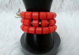 PrestigeApplause Igbo Edo Elephant-Tusk Orange Coral Groom men African Necklace Bracelet Beads Jewellery Set - Male Traditional Nigerian