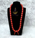 Orange White Igbo Delta Edo Elephant Tusk Red Coral Groom men African Beads Jewellery Set