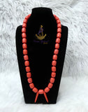 Orange White Igbo Delta Edo Elephant Tusk Red Coral Groom men African Beads Jewellery Set