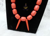 Orange White Igbo Delta Edo Elephant Tusk Red Coral Groom men African Beads Jewellery Set