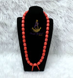 Orange White Igbo Delta Edo Elephant Tusk Red Coral Groom men African Beads Jewellery Set