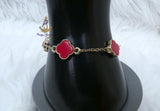 Red Clover Gold Bracelet |  Four Leaf Clover Bracelet | Adjustable Lucky Charm Bracelet | Stainless Steel Bracelet | Gift for Her