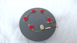 Red Clover Gold Bracelet |  Four Leaf Clover Bracelet | Adjustable Lucky Charm Bracelet | Stainless Steel Bracelet | Gift for Her