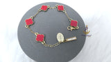Red Clover Gold Bracelet |  Four Leaf Clover Bracelet | Adjustable Lucky Charm Bracelet | Stainless Steel Bracelet | Gift for Her