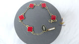 Red Clover Gold Bracelet |  Four Leaf Clover Bracelet | Adjustable Lucky Charm Bracelet | Stainless Steel Bracelet | Gift for Her