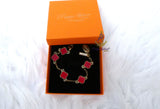 Red Clover Gold Bracelet |  Four Leaf Clover Bracelet | Adjustable Lucky Charm Bracelet | Stainless Steel Bracelet | Gift for Her