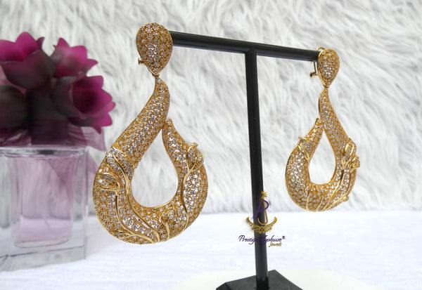 Elegant Gold Cubic Zirconia Cocktail Party Bridal Earring Jewellery - Elegant Bridal & Evening Jewellery
