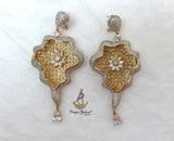 Cubic Zirconia 3D Silver Gold Mixed Cocktail Party Wedding Bridal Earring Jewellery