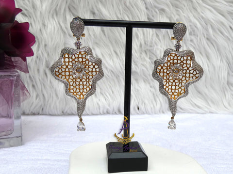 Cubic Zirconia 3D Silver Gold Mixed Cocktail Party Wedding Bridal Earring Jewellery
