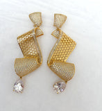 Elegant S Shaped Cubid Zirconia Detailed Silver Gold  Cocktail Party Wedding Bridal Earring Jewellery