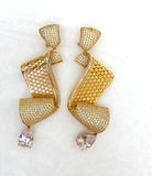 Elegant S Shaped Cubid Zirconia Detailed Silver Gold  Cocktail Party Wedding Bridal Earring Jewellery