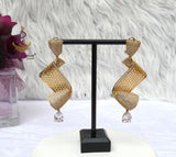 Elegant S Shaped Cubid Zirconia Detailed Silver Gold  Cocktail Party Wedding Bridal Earring Jewellery