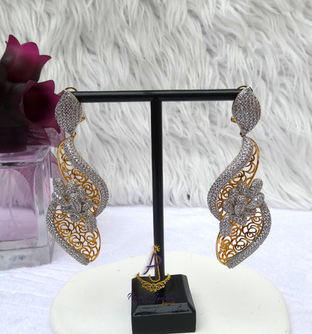 Cubic Zirconia Swivel 3D Silver Gold Mixed Cocktail Party Wedding Bridal Earring Jewellery