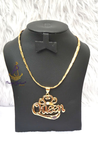 QUEEN Italian Gold Plated Crown Pendant Necklace Elegant Jewellery for Men & Women | Gift