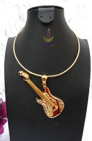 PrestigeApplause GUITAR Italian Gold Plated Crown Musical Pendant Necklace Elegant Jewellery for Men & Women | Gift