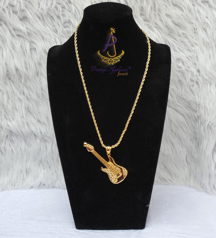 PrestigeApplause GUITAR Italian Gold Plated Crown Musical Pendant Necklace Elegant Jewellery for Men & Women | Gift