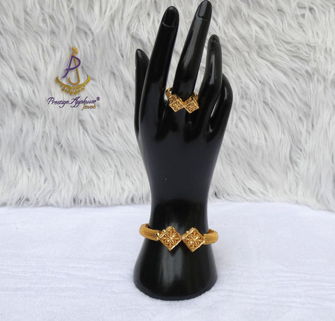 Luxury Gold Plated Filigree Cube Bracelet & Adjustable Ring Set – Elegant Statement Jewellery for Women