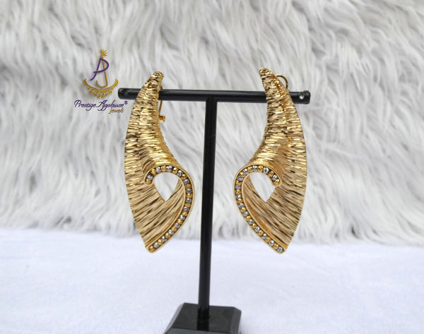 Luxury Italian Gold Plated Textured Statement Earrings – Elegant Geometric Drop Earrings for Weddings, Parties & Special Occasions