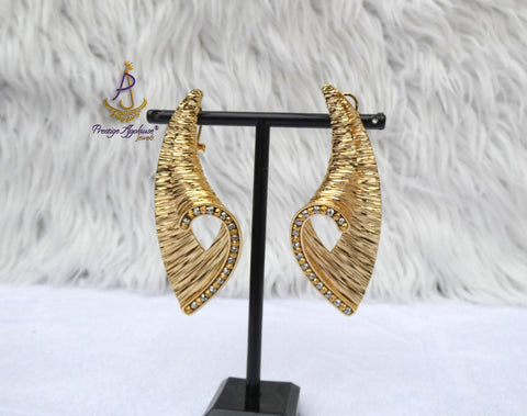 Luxury Italian Gold Plated Textured Statement Earrings – Elegant Geometric Drop Earrings for Weddings, Parties & Special Occasions