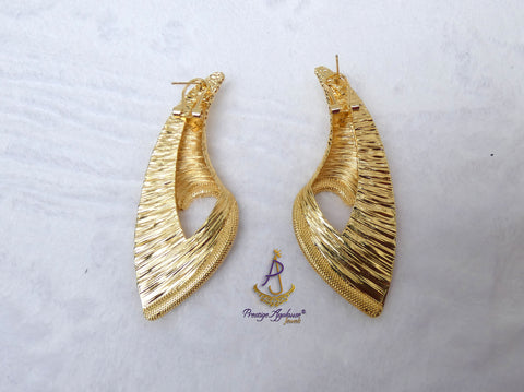 Luxury Italian Gold Plated Textured Statement Earrings – Elegant Geometric Drop Earrings for Weddings, Parties & Special Occasions