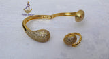 Luxury Crystal Gold Cuff Bracelet & Adjustable Ring Set – Elegant Statement Jewellery for Women