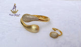 Luxury Crystal Gold Cuff Bracelet & Adjustable Ring Set – Elegant Statement Jewellery for Women