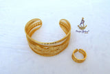 Infinity Luxe Gold Plated Cuff Bangle Bracelet & Adjustable Ring Set – Elegant Statement Jewellery for Women