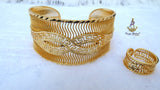 Infinity Luxe Gold Plated Cuff Bangle Bracelet & Adjustable Ring Set – Elegant Statement Jewellery for Women
