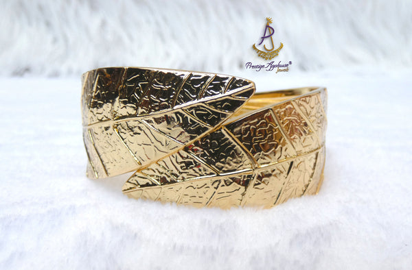 Leaf Design Cuff Gold Plated Bracelet | Modern Open Bangle | Statement Gold Bracelet | Jewellery | Gift for Her