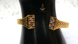 Gold Plated Rainbow Crystal Cuff Bracelet & Adjustable Ring Set | Women's Statement Jewellery | Elegant Bangle | PrestigeApplause