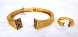 Gold Plated Rainbow Crystal Cuff Bracelet & Adjustable Ring Set | Women's Statement Jewellery | Elegant Bangle | PrestigeApplause