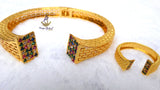 Gold Plated Rainbow Crystal Cuff Bracelet & Adjustable Ring Set | Women's Statement Jewellery | Elegant Bangle | PrestigeApplause