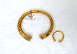 Gold Plated Rainbow Crystal Cuff Bracelet & Adjustable Ring Set | Women's Statement Jewellery | Elegant Bangle | PrestigeApplause
