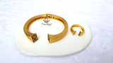 Gold Plated Rainbow Crystal Cuff Bracelet & Adjustable Ring Set | Women's Statement Jewellery | Elegant Bangle | PrestigeApplause