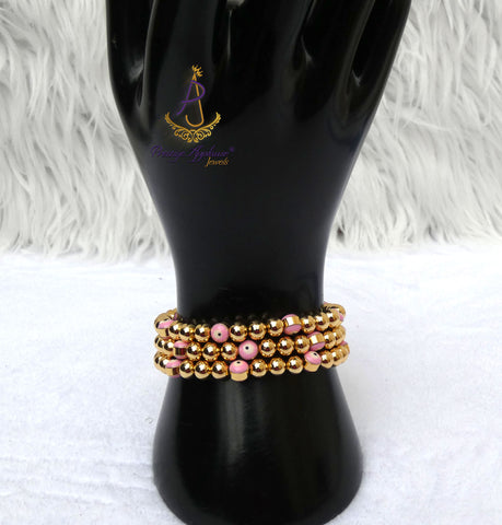 New Candy Pink Eye Gold Plated Bracelets Beads Women Fashion Jewellery - Great as Gift for Women Wife Girlfriend Bride Bridemaid