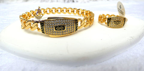 Gold Plated Cuban Link Bracelet & Ring Set | Iced Crystal Statement Jewellery | Designer Inspired Women Men Gift