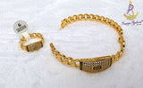 Gold Plated Cuban Link Bracelet & Ring Set | Iced Crystal Statement Jewellery | Designer Inspired Women Men Gift