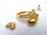 PrestigeApplause Gold Plated Open Cuff Bracelet & Adjustable Ring Set | Textured Statement Jewellery with Crystal Accents | Elegant Women's Gift