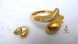 PrestigeApplause Gold Plated Open Cuff Bracelet & Adjustable Ring Set | Textured Statement Jewellery with Crystal Accents | Elegant Women's Gift